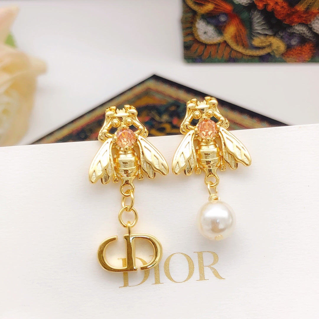 Dior Gold-Tone Floral CD Drop Earrings - product image 1