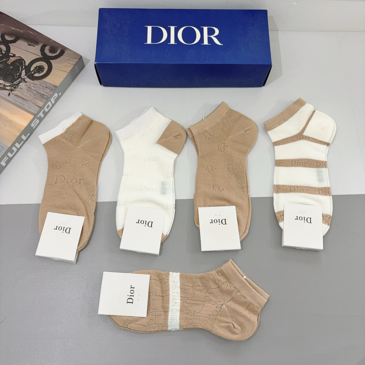 Dior neutral stripe mix ankle socks - view 8