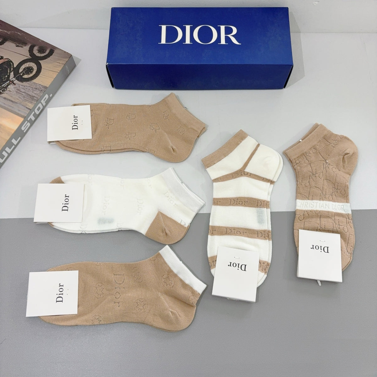 Dior neutral stripe mix ankle socks - view 5