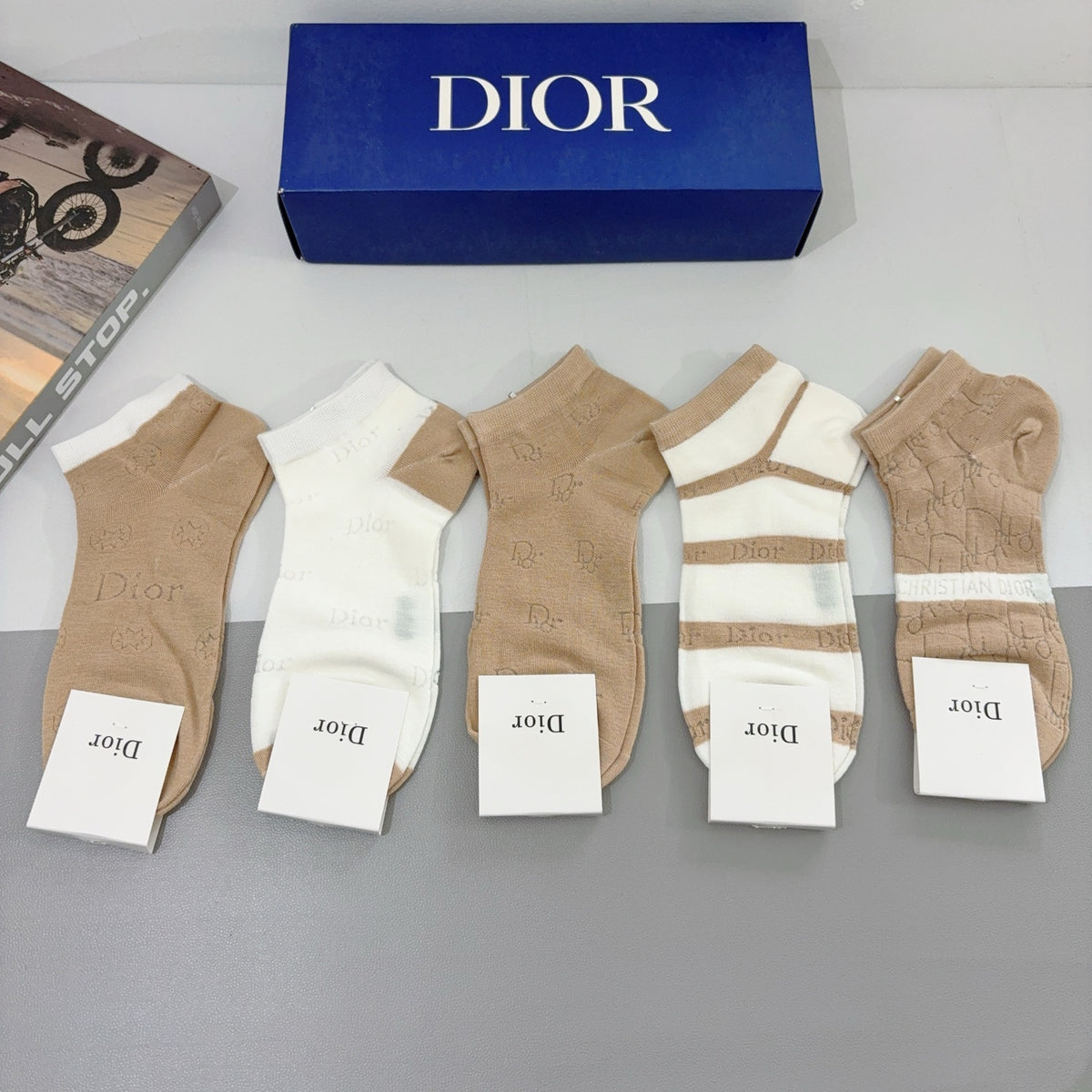 Dior neutral stripe mix ankle socks - view 2