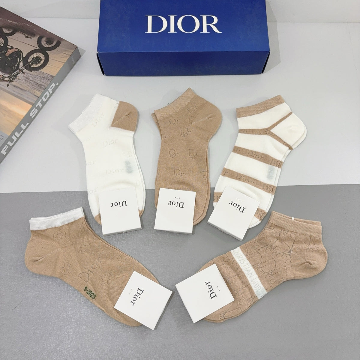 Dior neutral stripe mix ankle socks - view 7