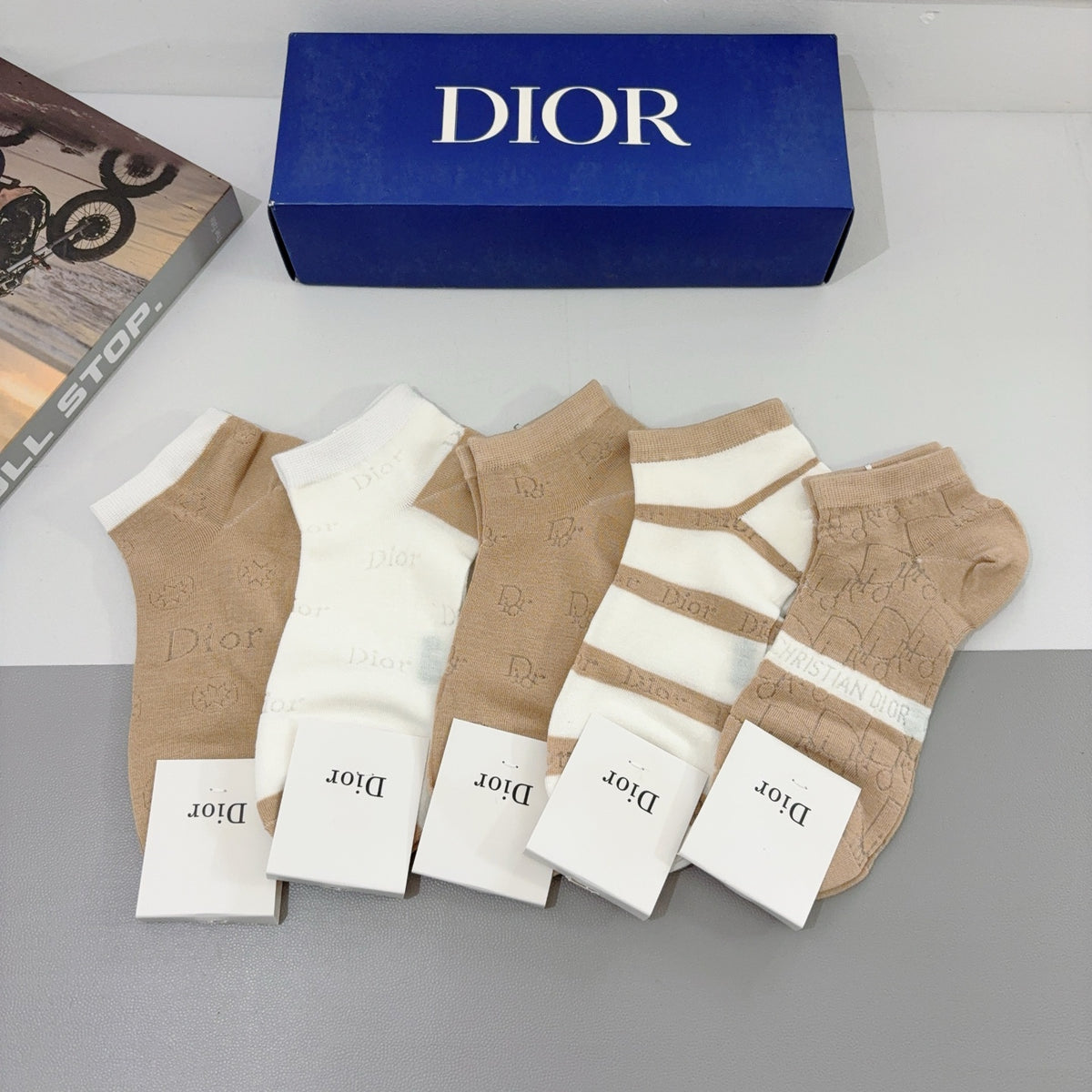Dior neutral stripe mix ankle socks - view 1