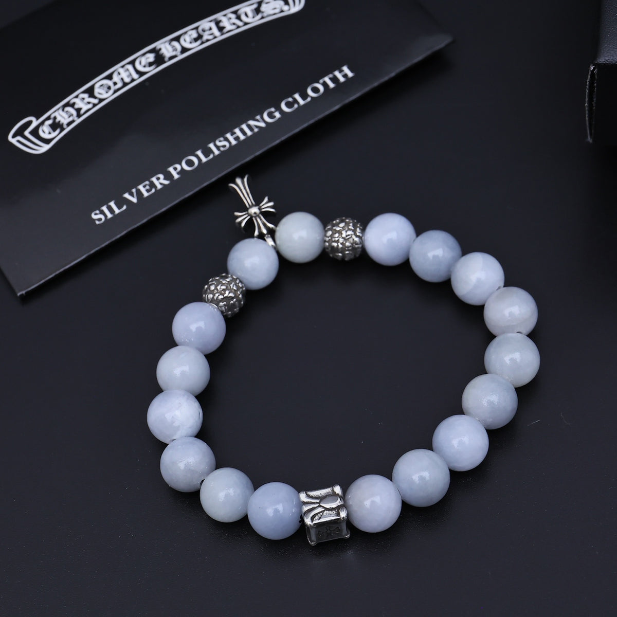Chrome Hearts Turquoise and White Bead Cross Bracelet - album image 5
