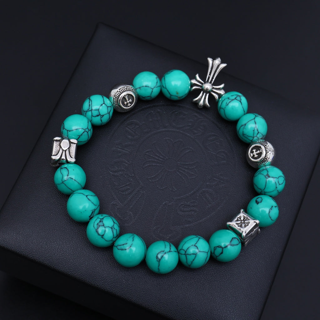 Chrome Hearts Turquoise and White Bead Cross Bracelet - album image 4