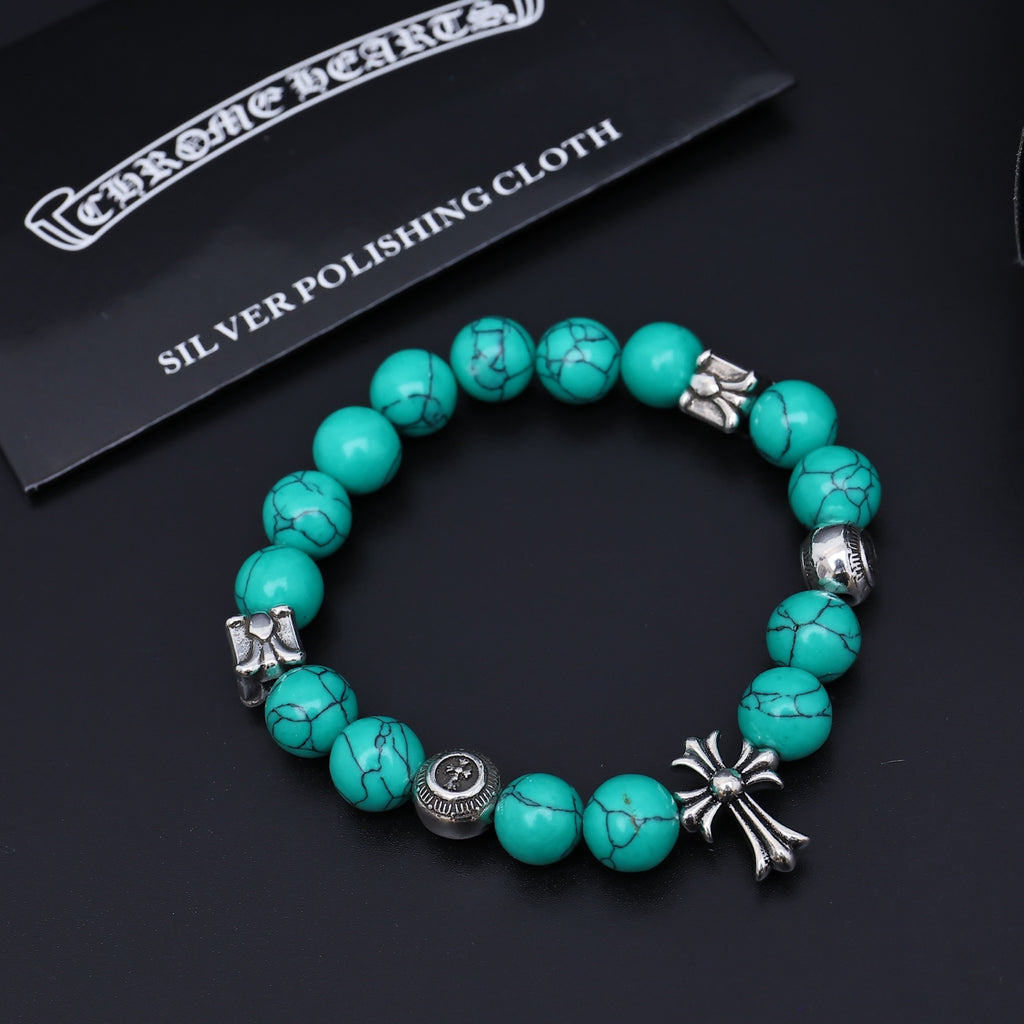 Chrome Hearts Turquoise and White Bead Cross Bracelet - album image 3
