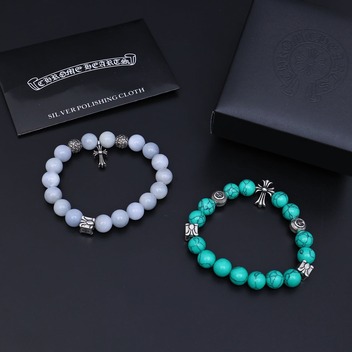 Chrome Hearts Turquoise and White Bead Cross Bracelet - album image 6