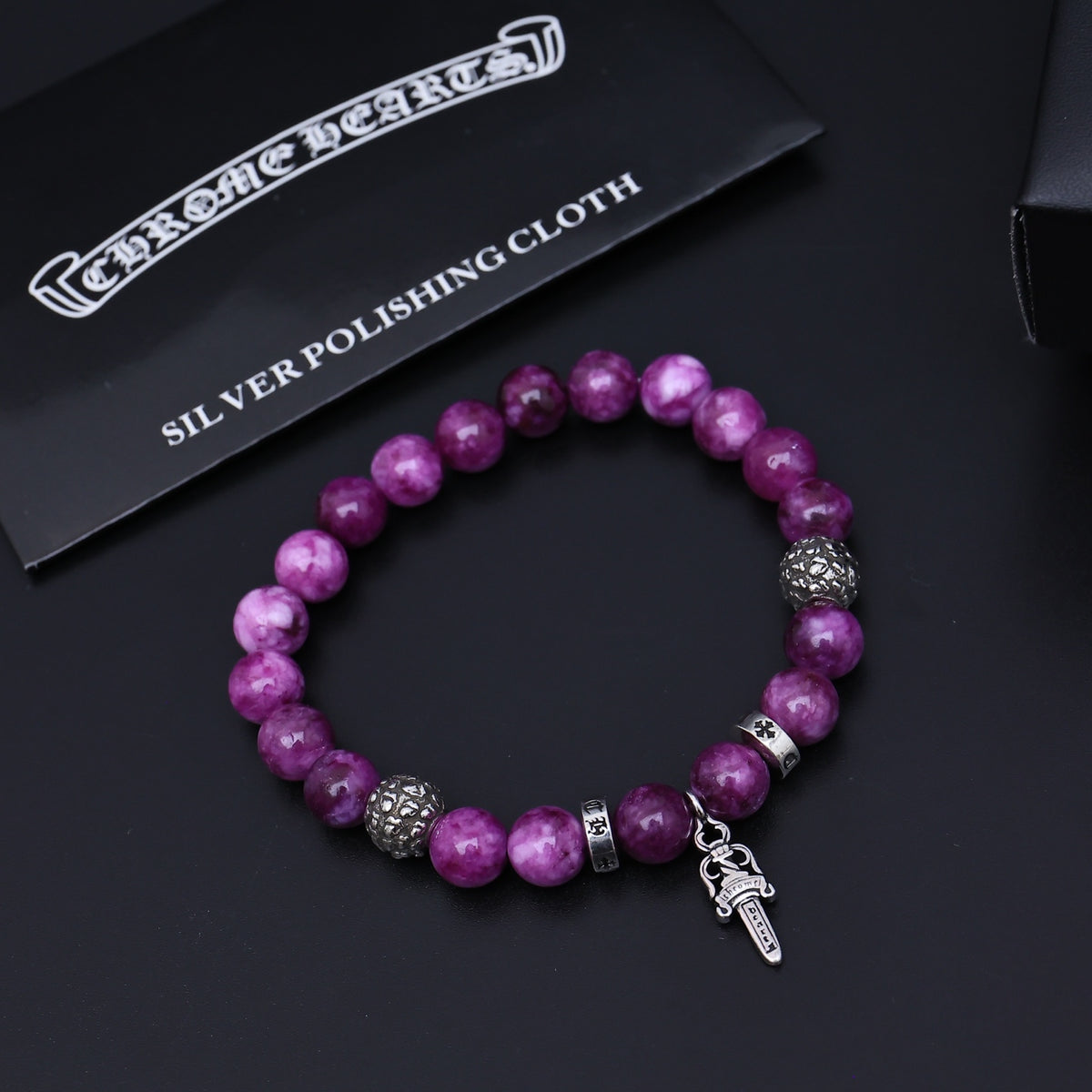 Chrome Hearts Purple and Dark Bead Cross Bracelet - album image 3