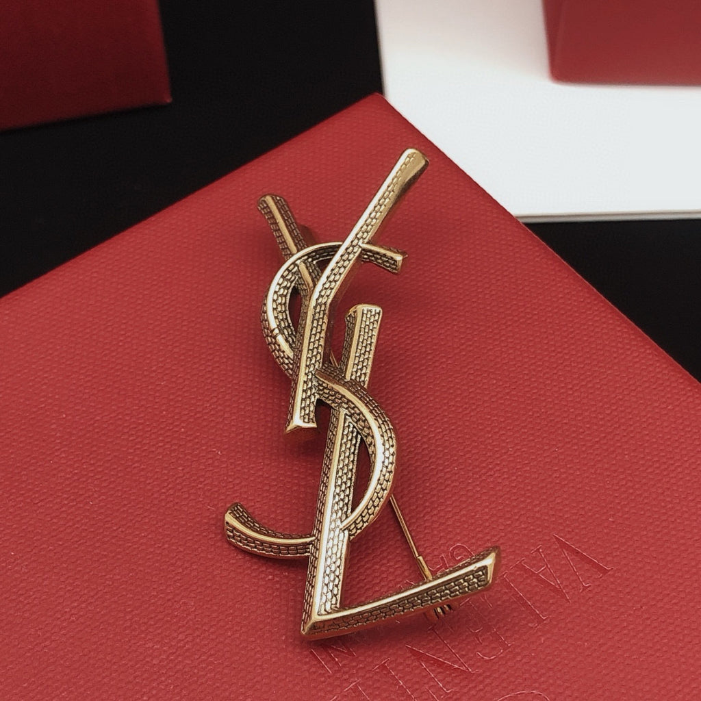 Saint Laurent Gold-Tone Scale-Textured Monogram Brooch - album image 4