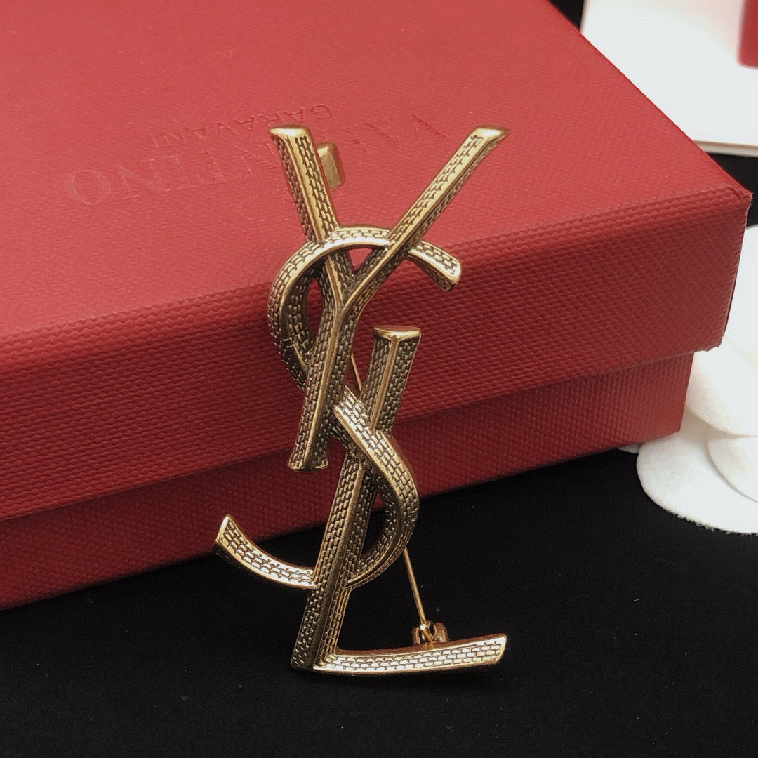 Saint Laurent Gold-Tone Scale-Textured Monogram Brooch - album image 7