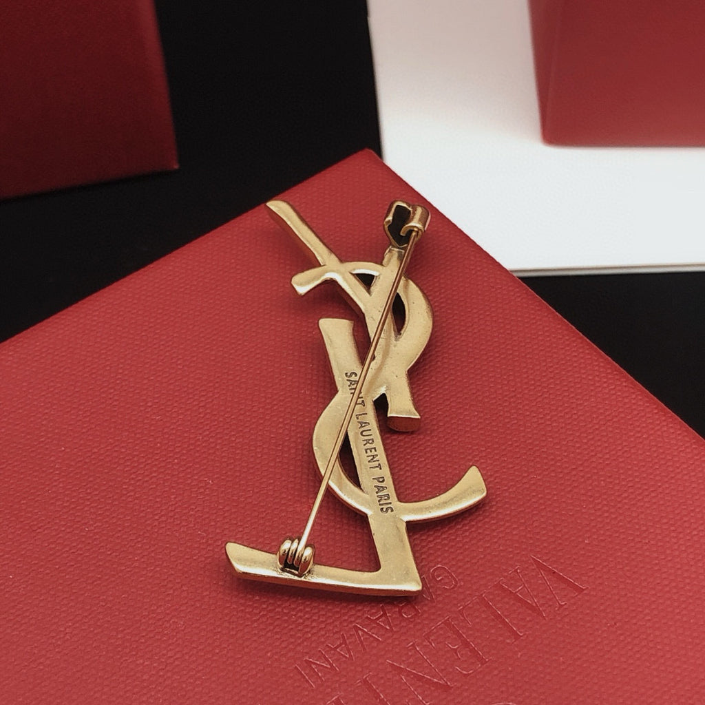 Saint Laurent Gold-Tone Scale-Textured Monogram Brooch - album image 5