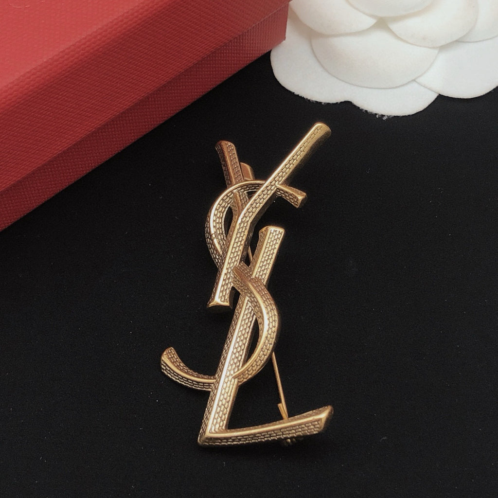 Saint Laurent Gold-Tone Scale-Textured Monogram Brooch - album image 8