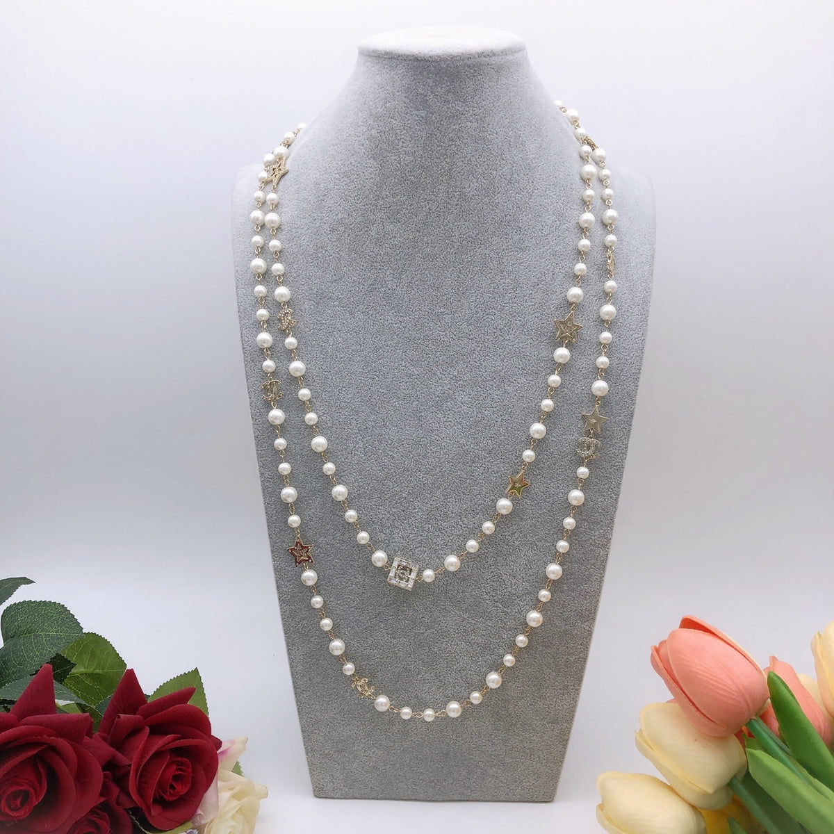Chanel Pearl Star Square Crystal Accent Necklace - album image 5