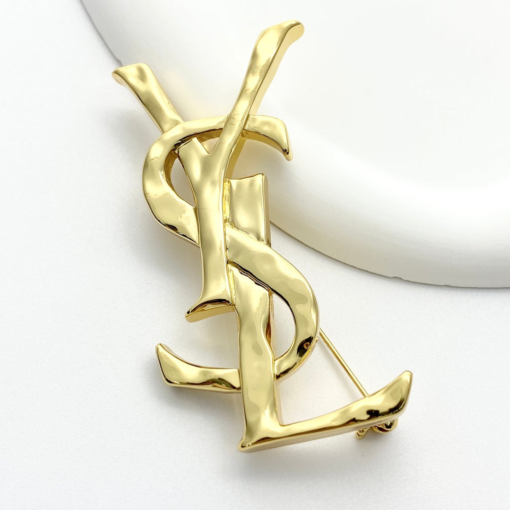 Saint Laurent Gold-Tone Sculptural Textured Monogram Brooch - album image 6