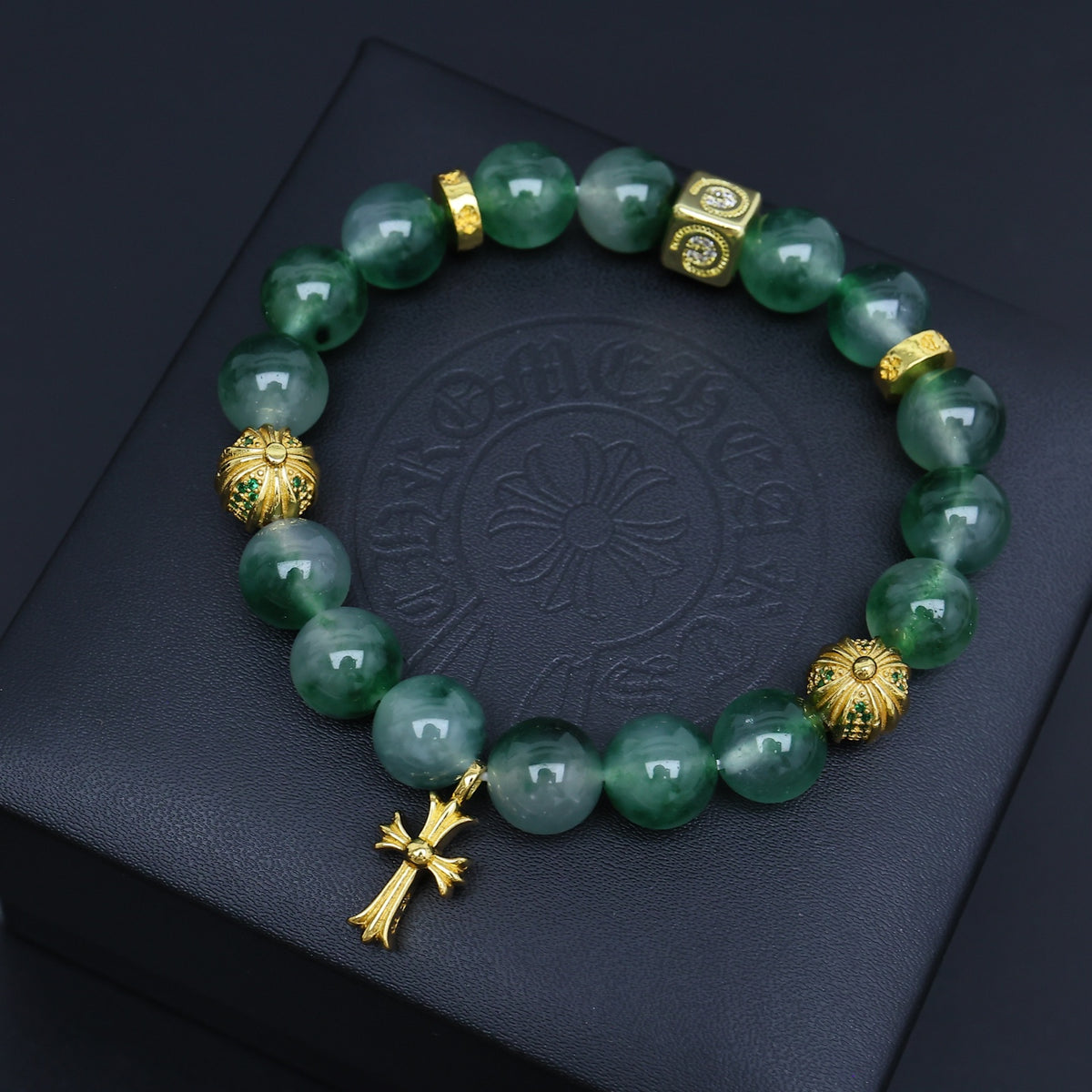 Chrome Hearts Green Bead Cross Drop Bracelet - album image 2