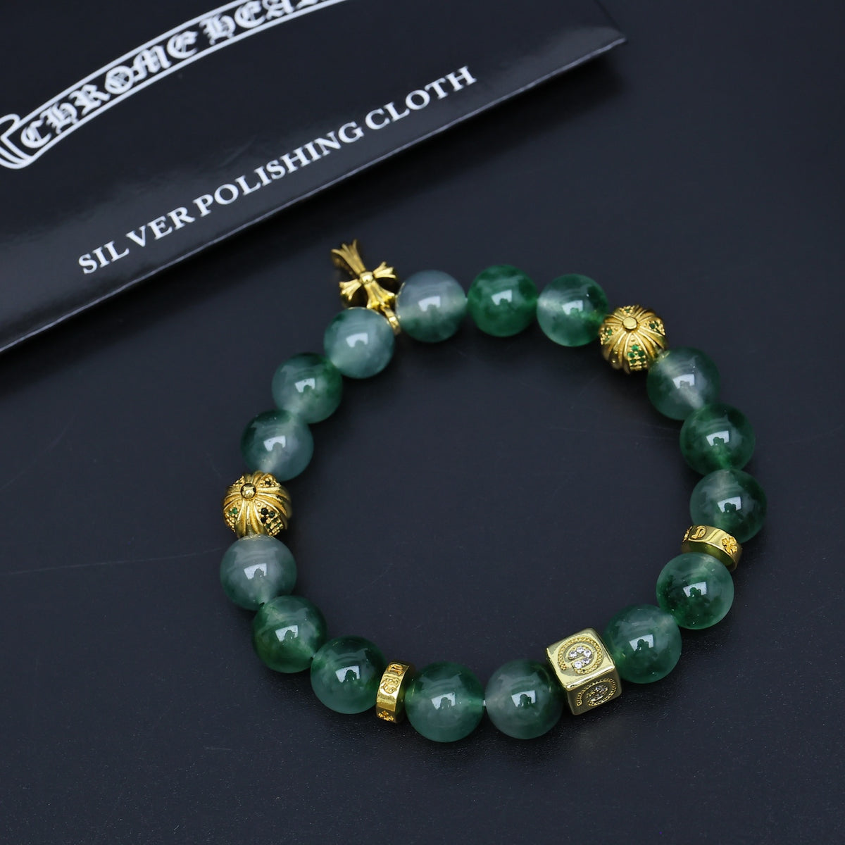 Chrome Hearts Green Bead Cross Drop Bracelet - album image 4