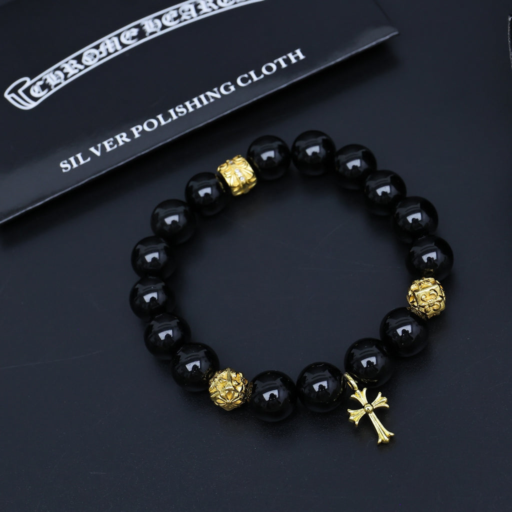 Chrome Hearts Green Bead Cross Drop Bracelet - album image 3