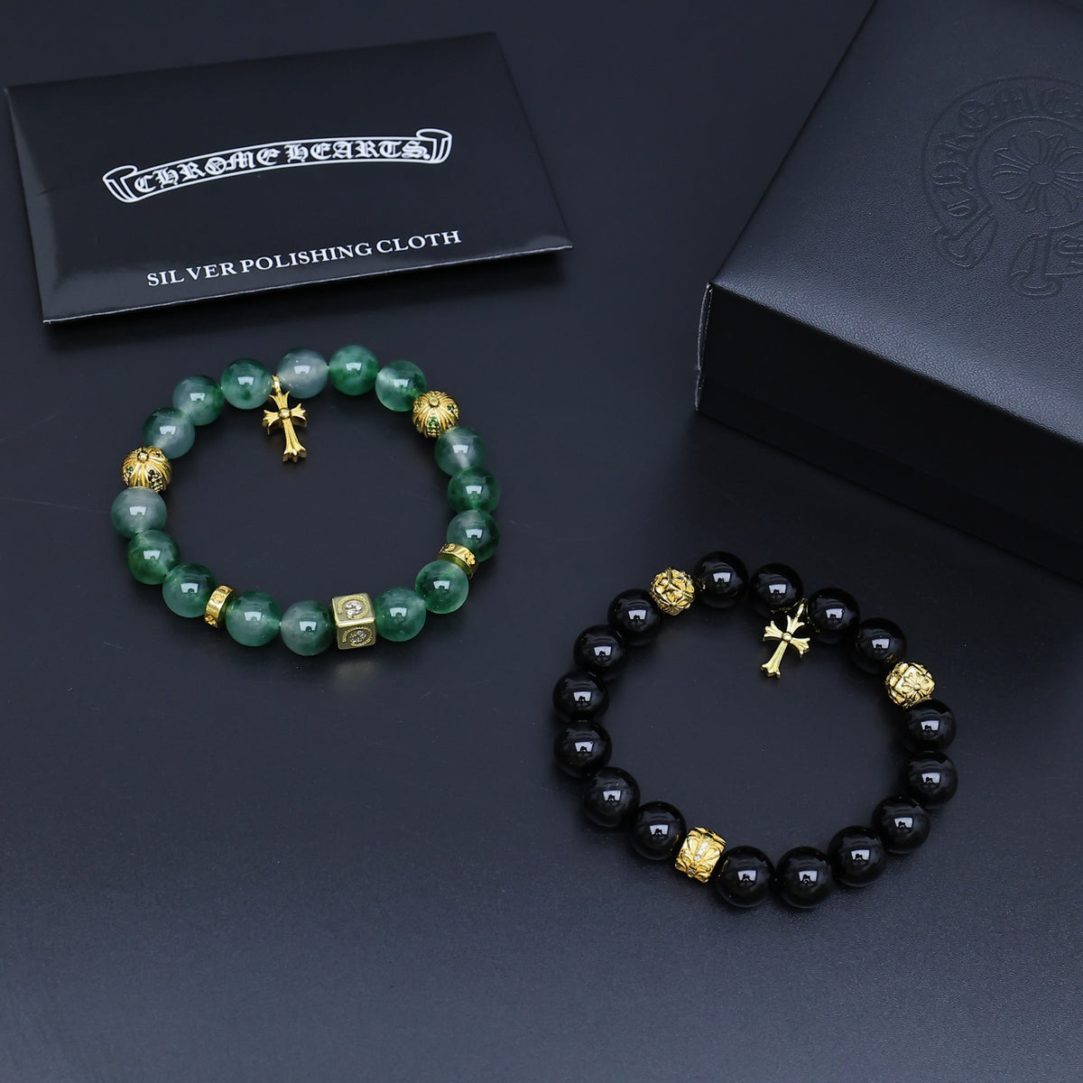 Chrome Hearts Green Bead Cross Drop Bracelet - album image 6