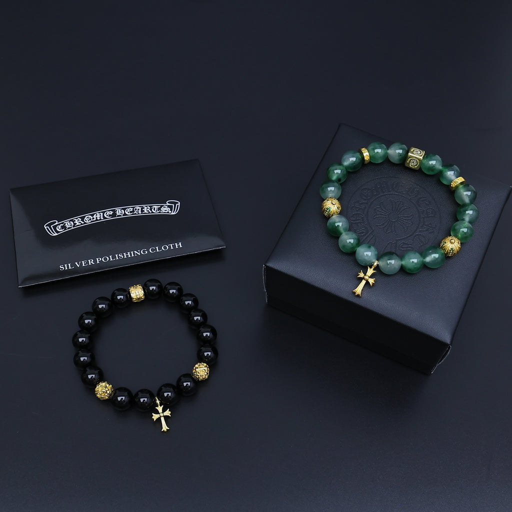 Chrome Hearts Green Bead Cross Drop Bracelet - album image 1