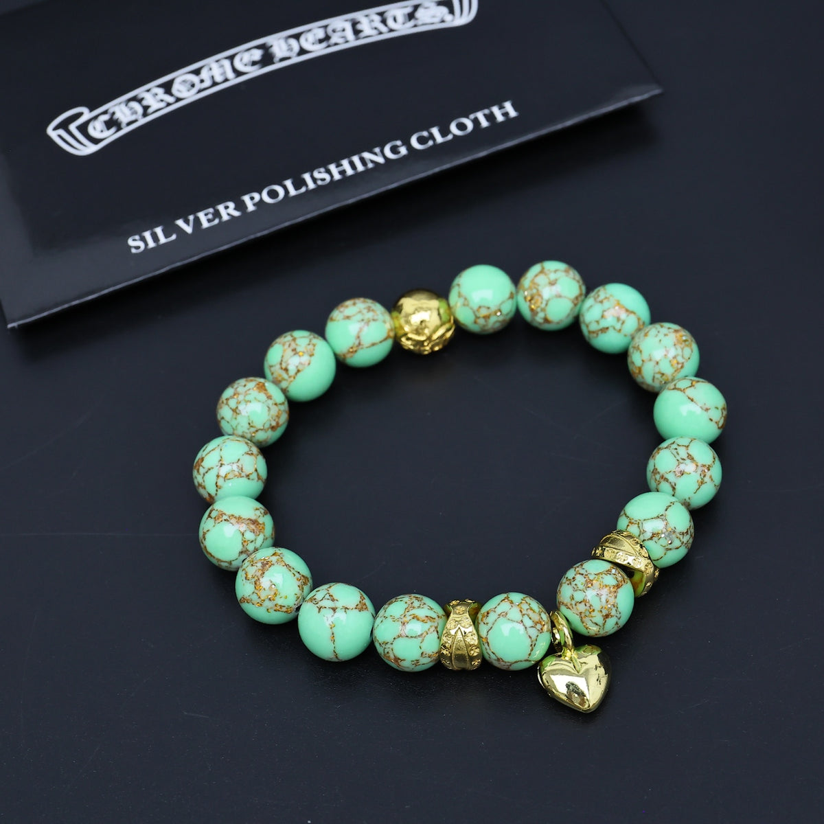 Chrome Hearts Mint and Cream Gold Accent Bead Bracelet - album image 3