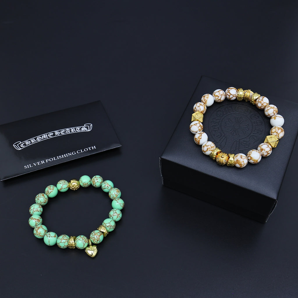 Chrome Hearts Mint and Cream Gold Accent Bead Bracelet - album image 1