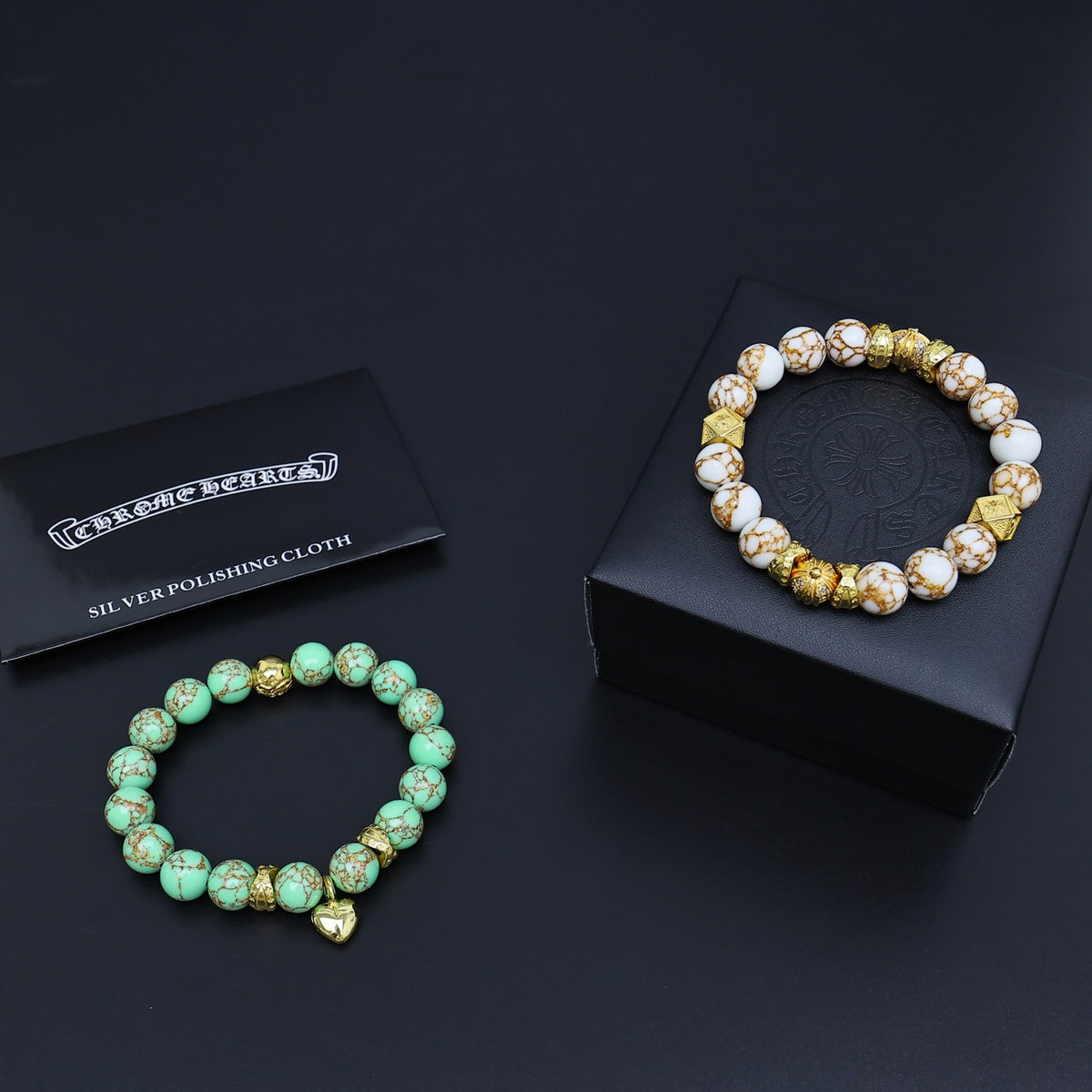 Chrome Hearts Mint and Cream Gold Accent Bead Bracelet - album image 1