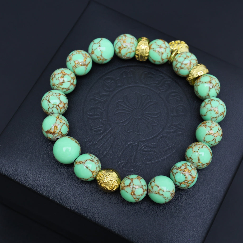 Chrome Hearts Mint and Cream Gold Accent Bead Bracelet - album image 4
