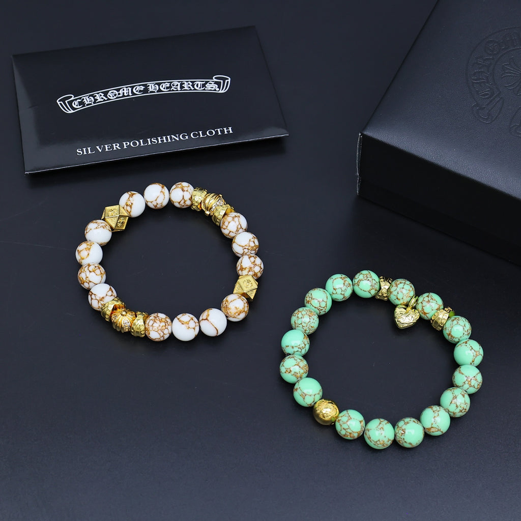 Chrome Hearts Mint and Cream Gold Accent Bead Bracelet - album image 6