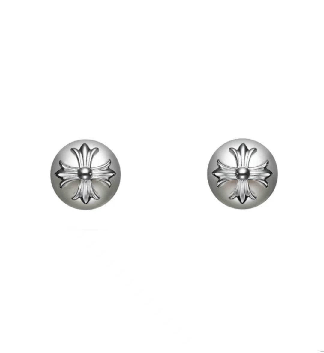 Chrome Hearts Pearl-Style Cross Stud Earrings - album image 2