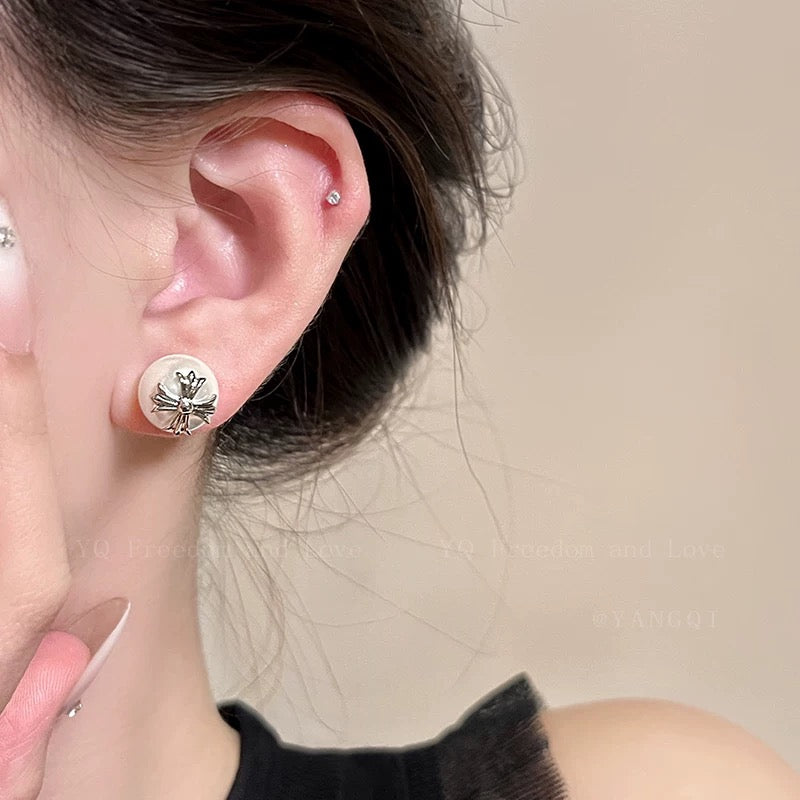 Chrome Hearts Pearl-Style Cross Stud Earrings - album image 6