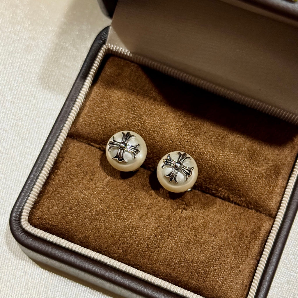 Chrome Hearts Pearl-Style Cross Stud Earrings - album image 1