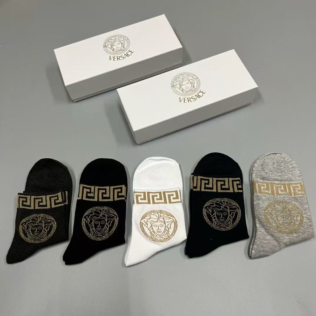 Versace greek key medusa cuff crew socks - view 2