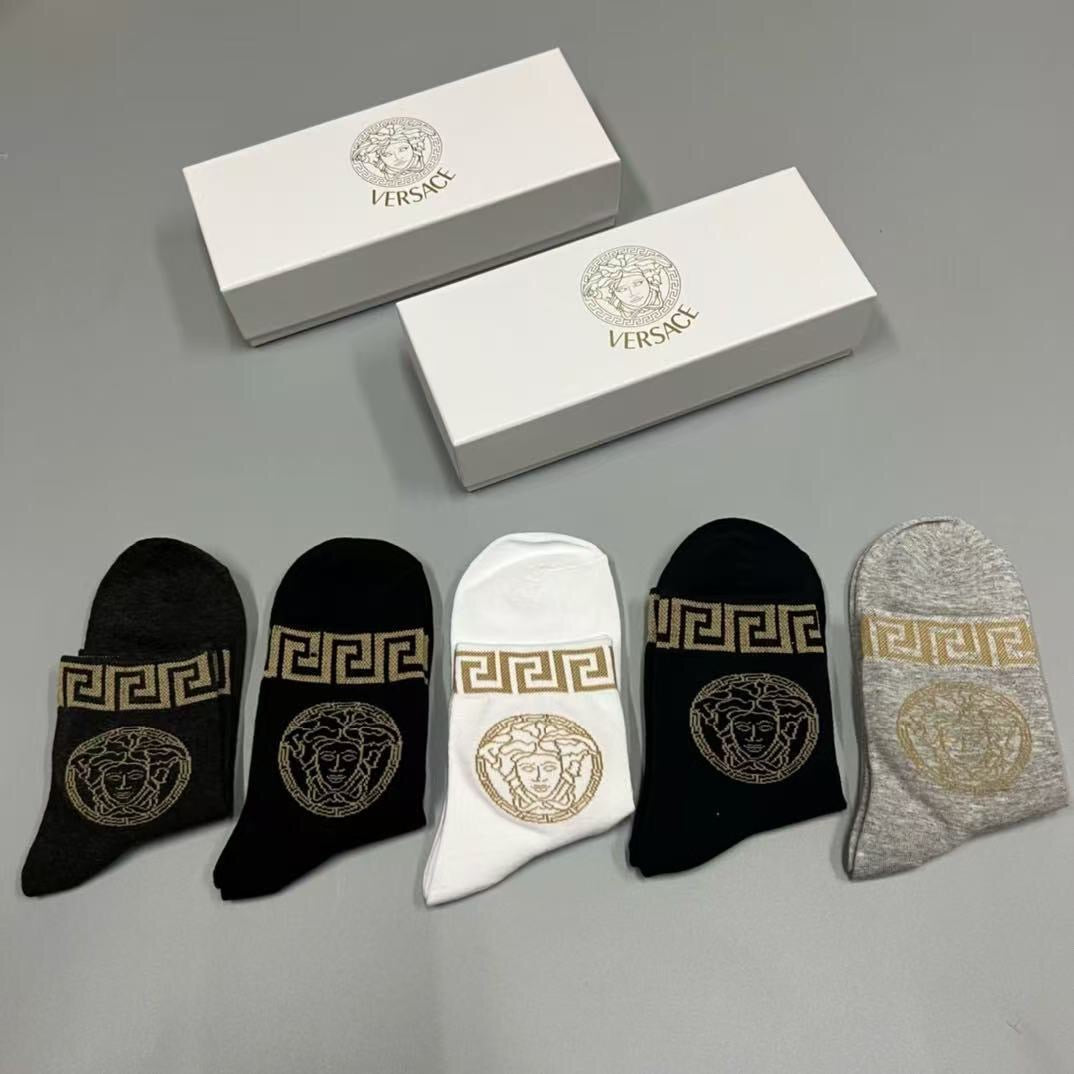 Versace greek key medusa cuff crew socks - view 2