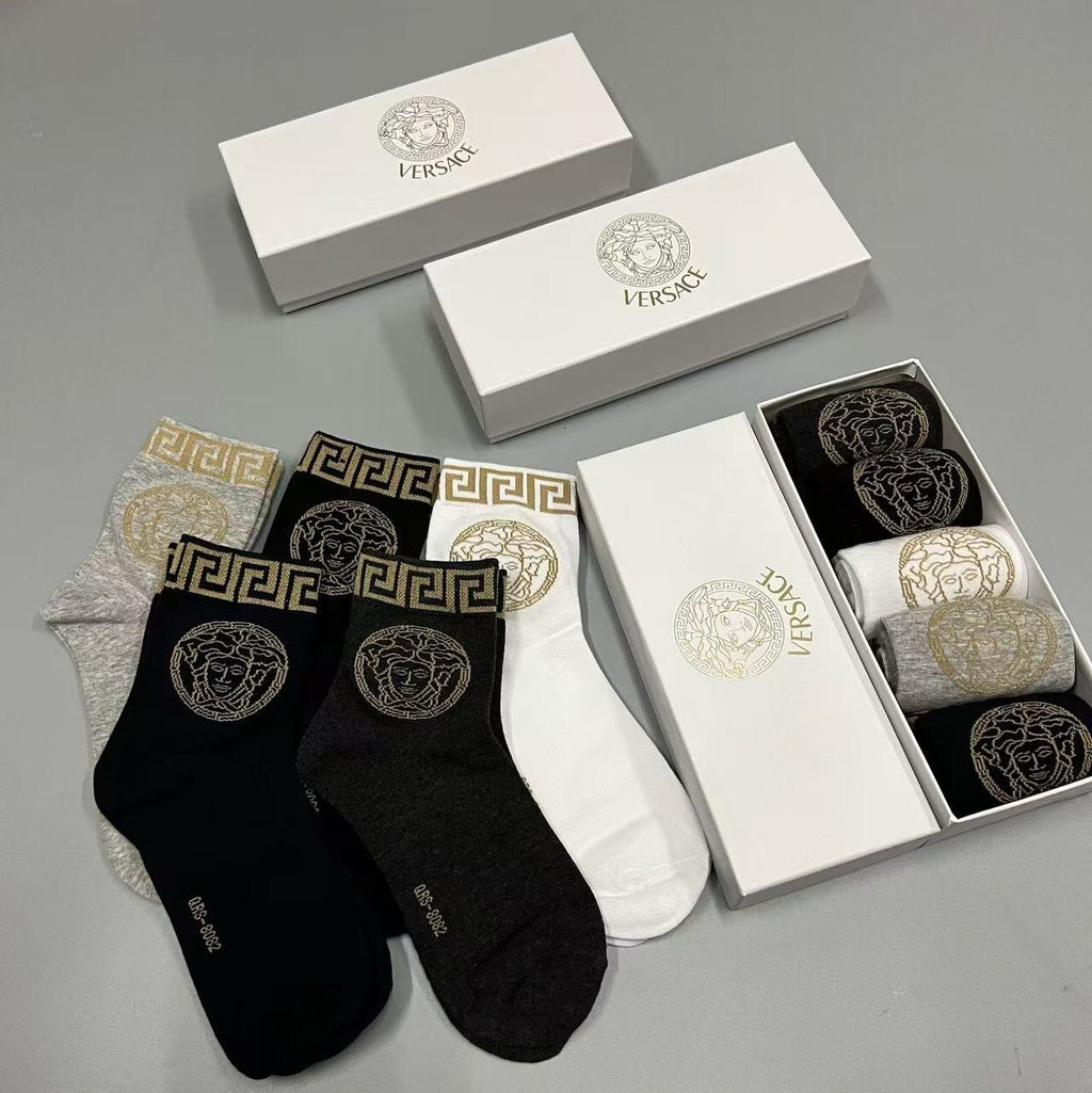 Versace greek key medusa cuff crew socks - view 7