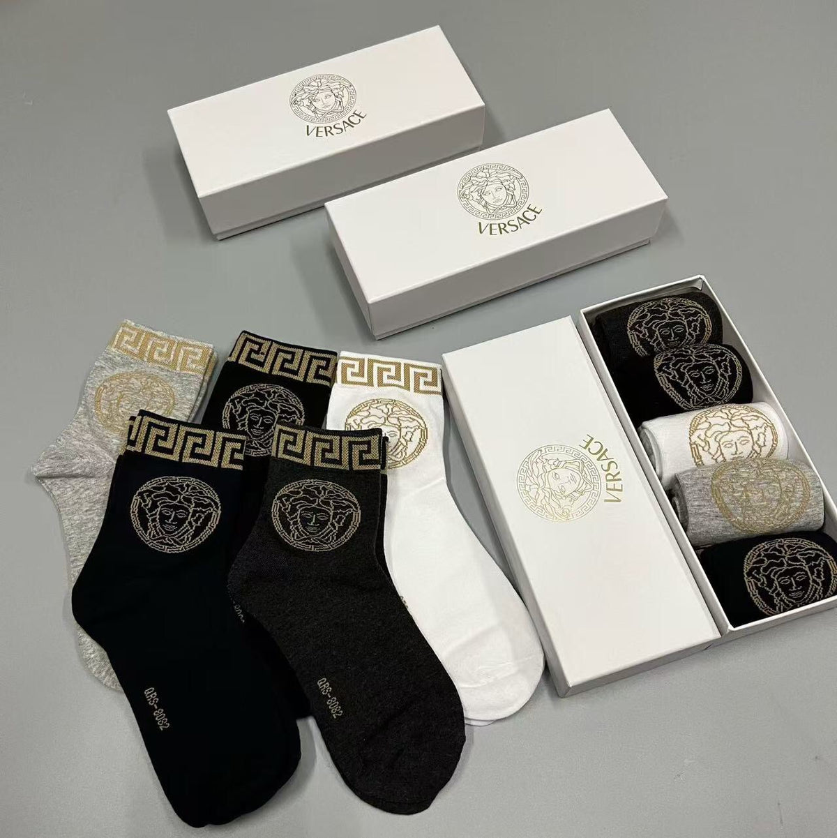 Versace greek key medusa cuff crew socks - view 7