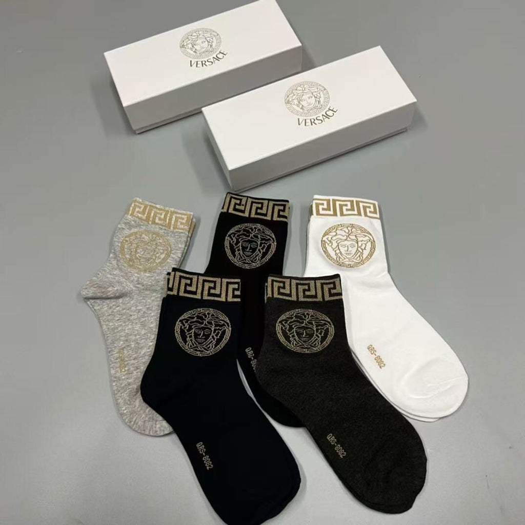 Versace greek key medusa cuff crew socks - view 6