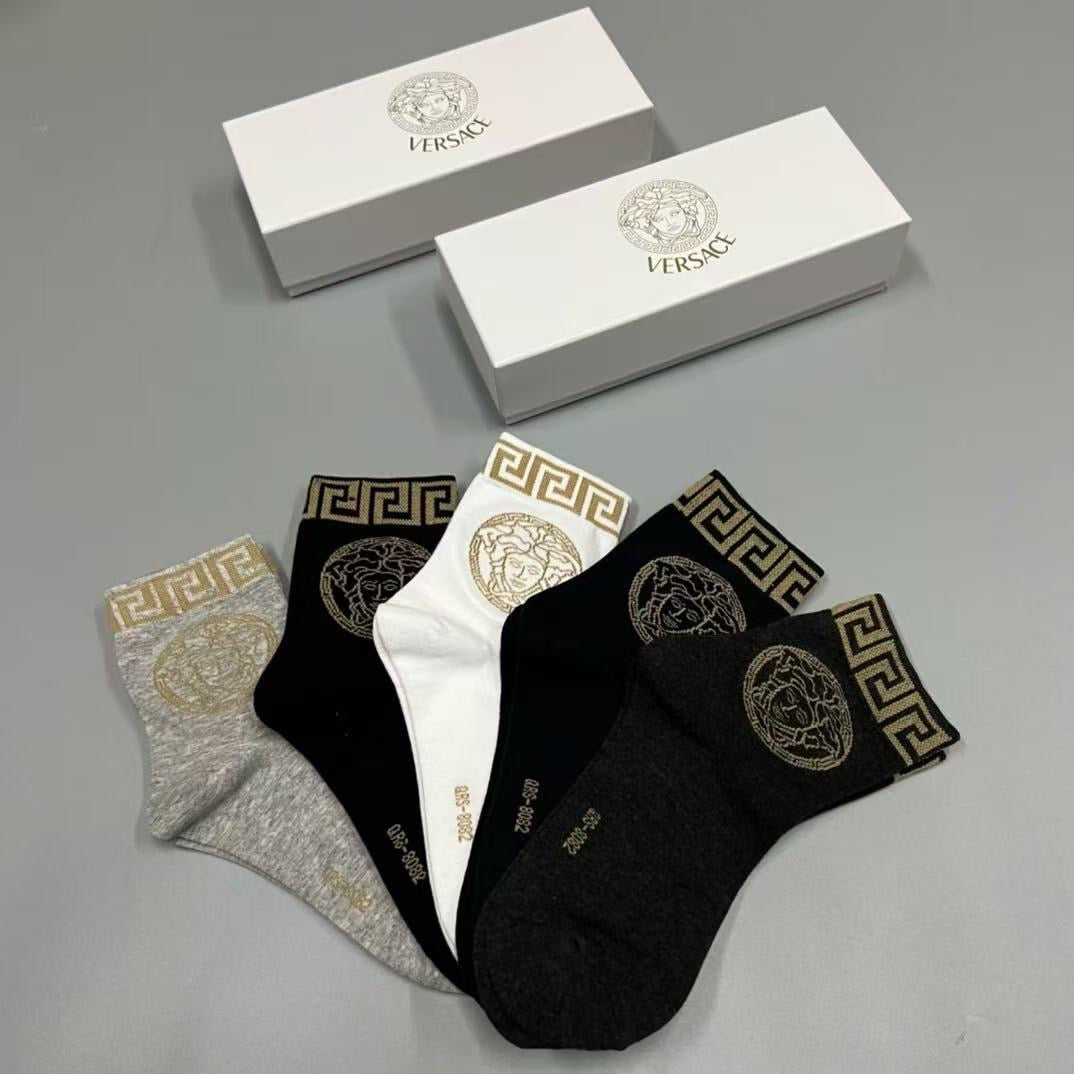 Versace greek key medusa cuff crew socks - view 5
