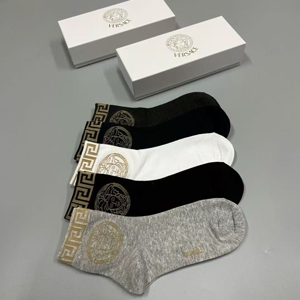 Versace greek key medusa cuff crew socks - view 4