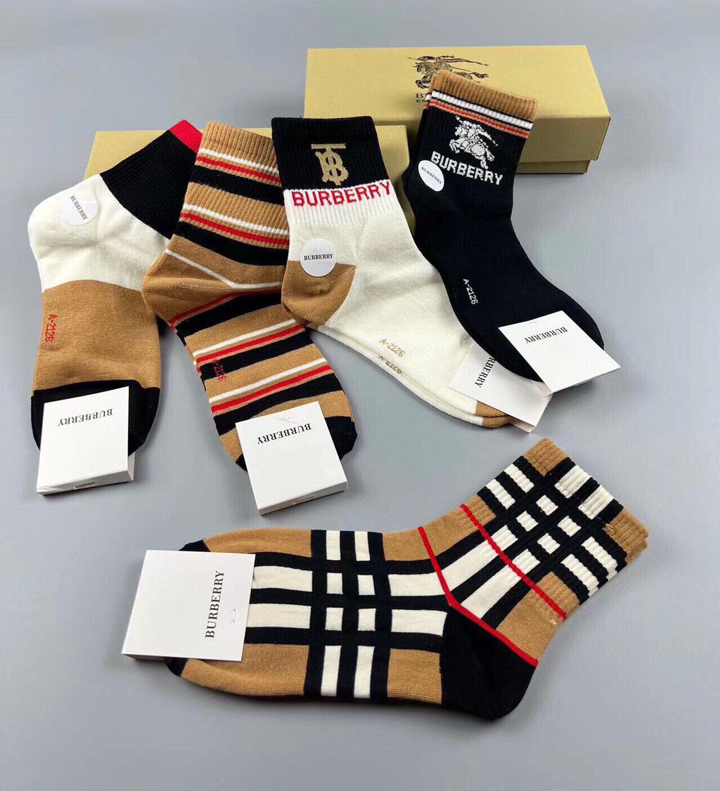Burberry mixed check stripe five pair crew socks - view 6