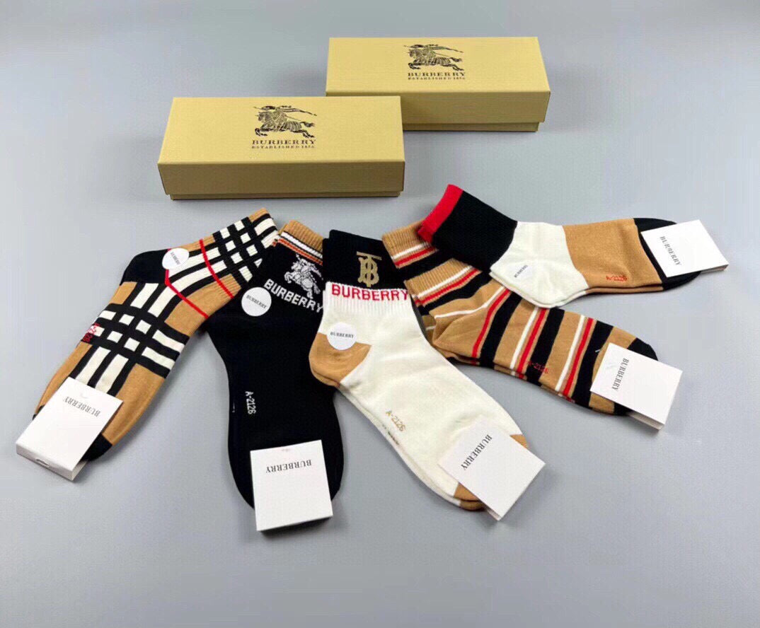 Burberry mixed check stripe five pair crew socks - view 2
