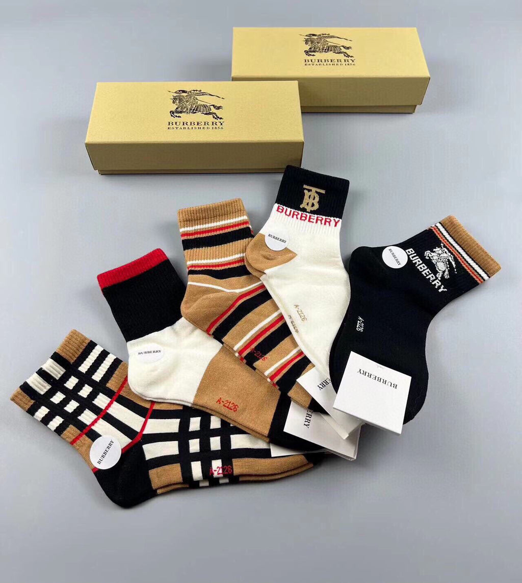 Burberry mixed check stripe five pair crew socks - view 8
