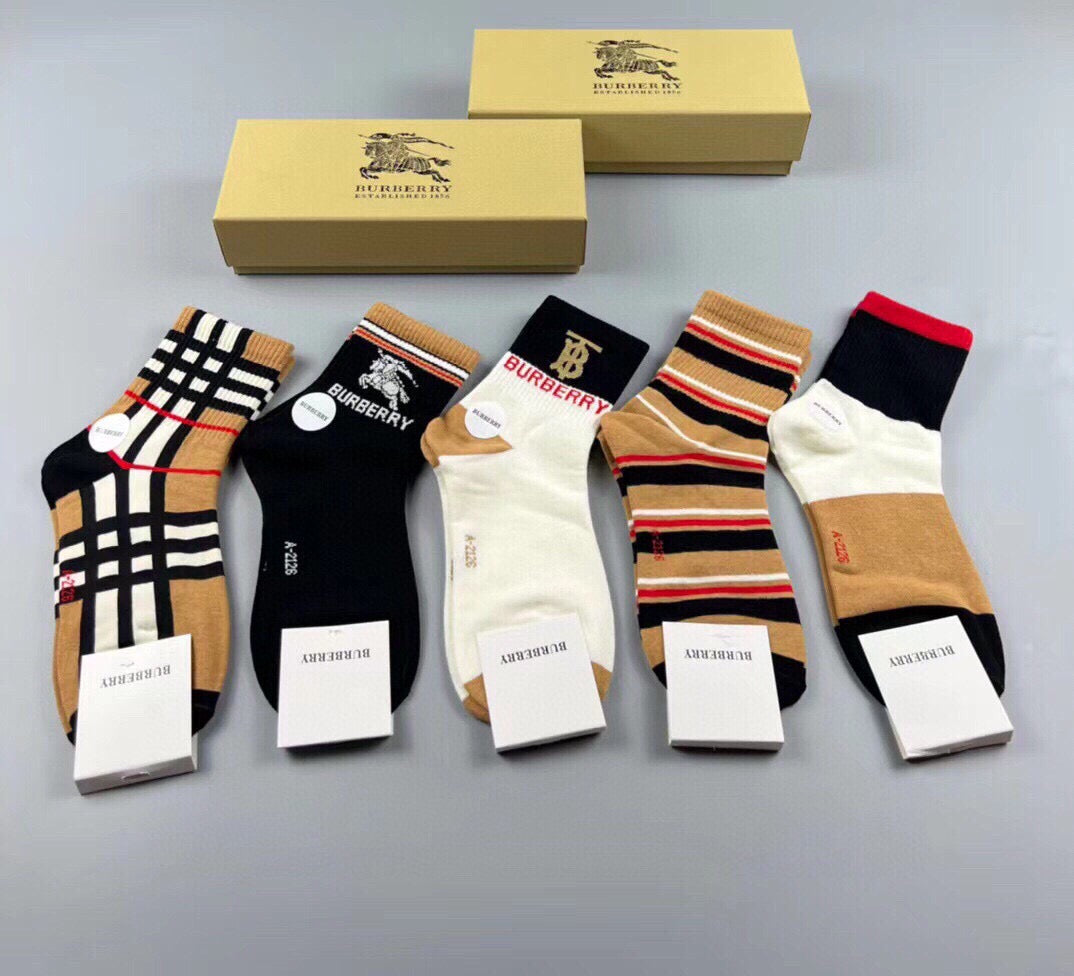Burberry mixed check stripe five pair crew socks - view 3
