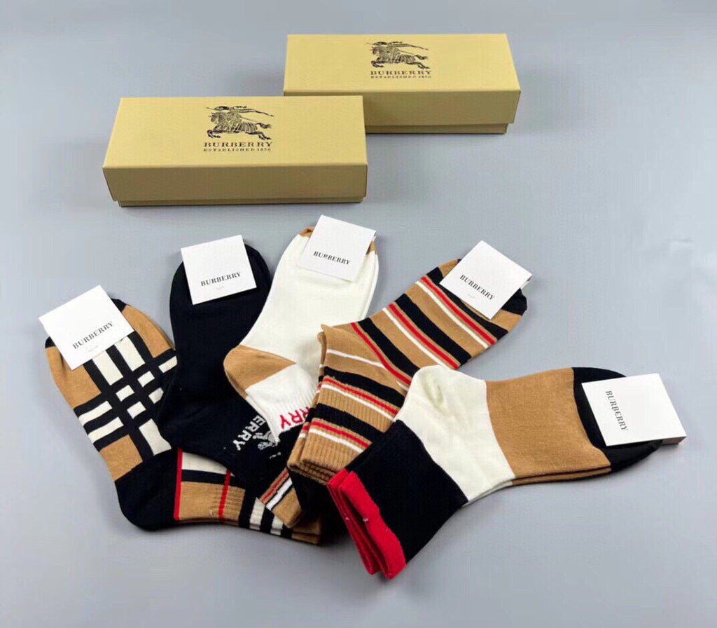 Burberry mixed check stripe five pair crew socks - view 5