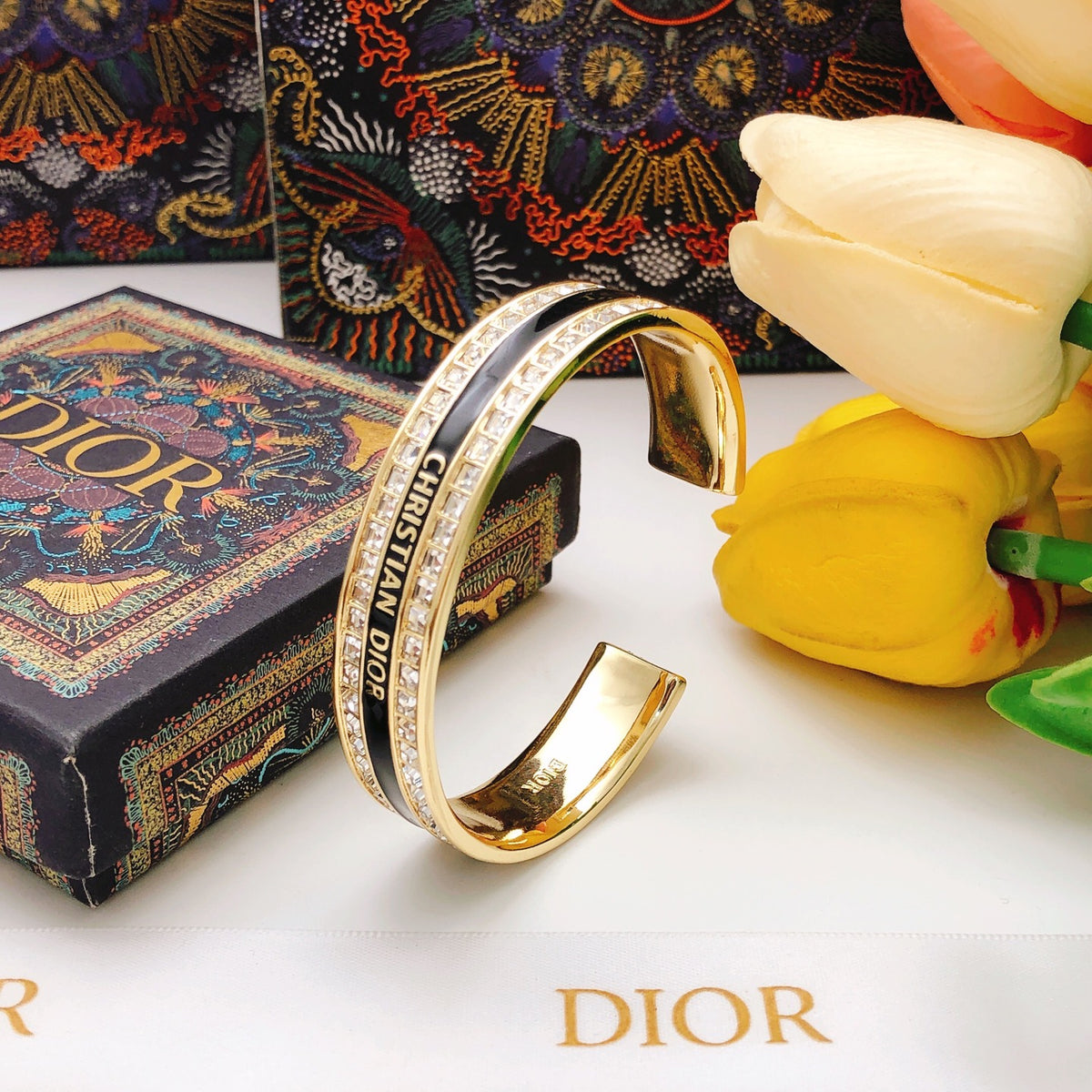 Dior Black Enamel Square-Crystal Bangle - product image 3