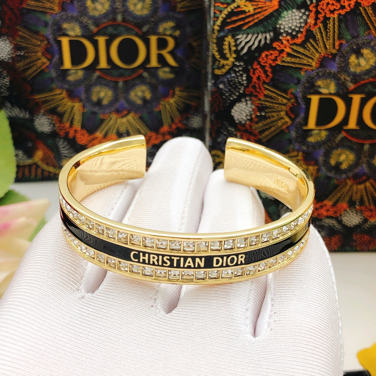 Dior Black Enamel Square-Crystal Bangle - product image 5