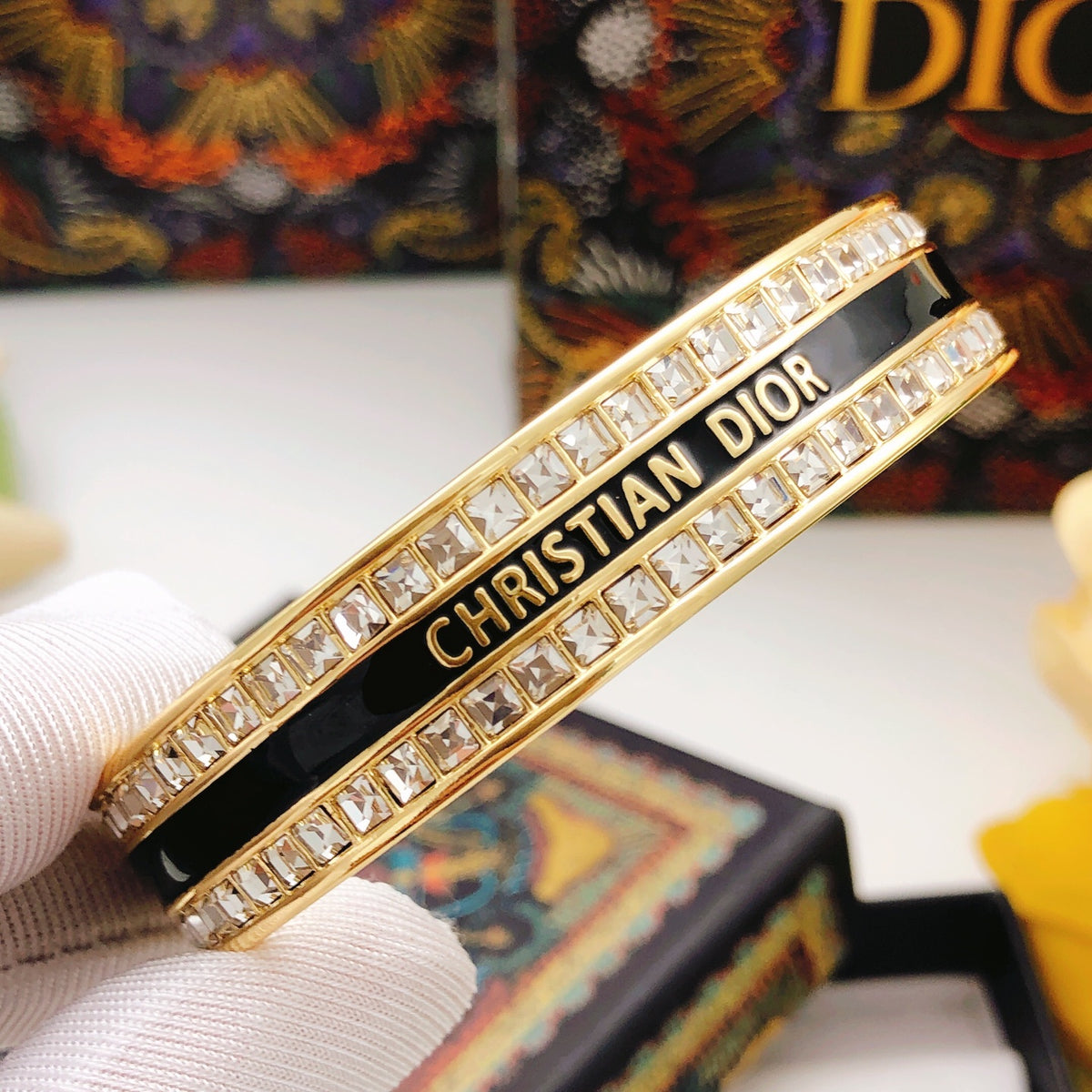 Dior Black Enamel Square-Crystal Bangle - product image 7