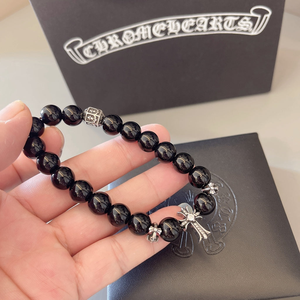 Chrome Hearts Black Bead Engraved Accent Bracelet - album image 7