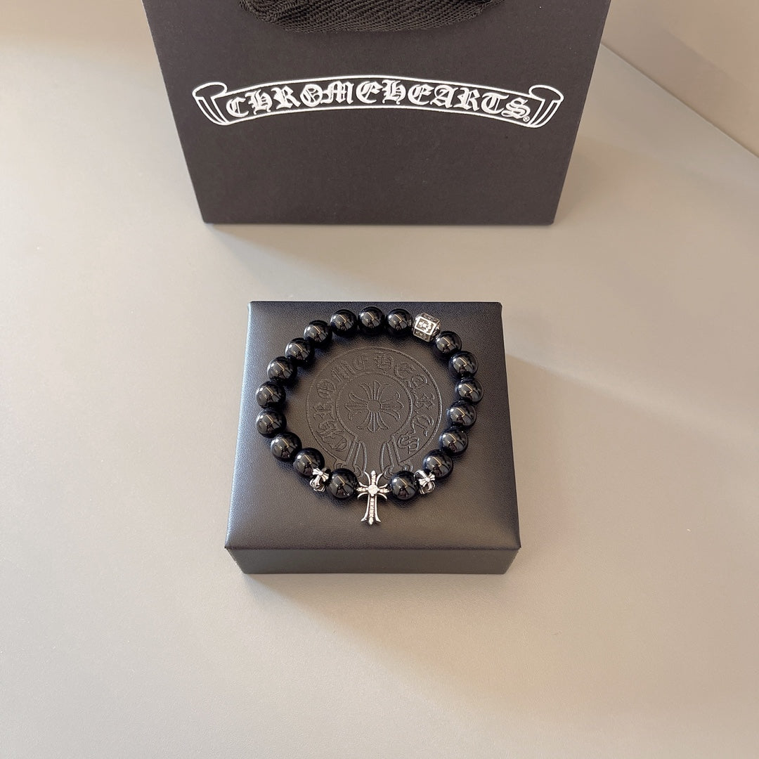 Chrome Hearts Black Bead Engraved Accent Bracelet - album image 2