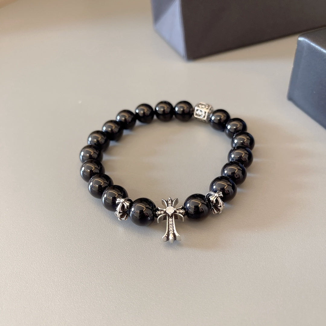 Chrome Hearts Black Bead Engraved Accent Bracelet - album image 5