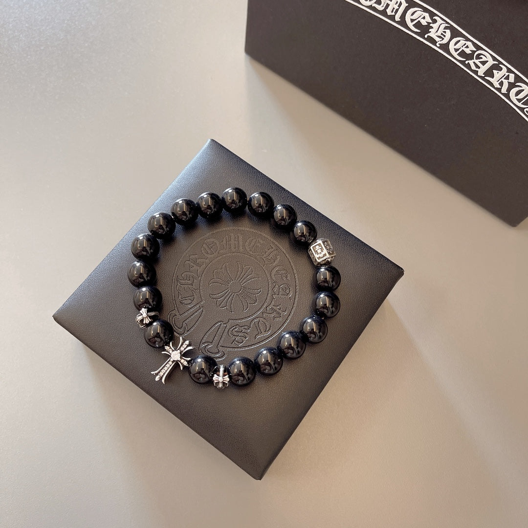 Chrome Hearts Black Bead Engraved Accent Bracelet - album image 8