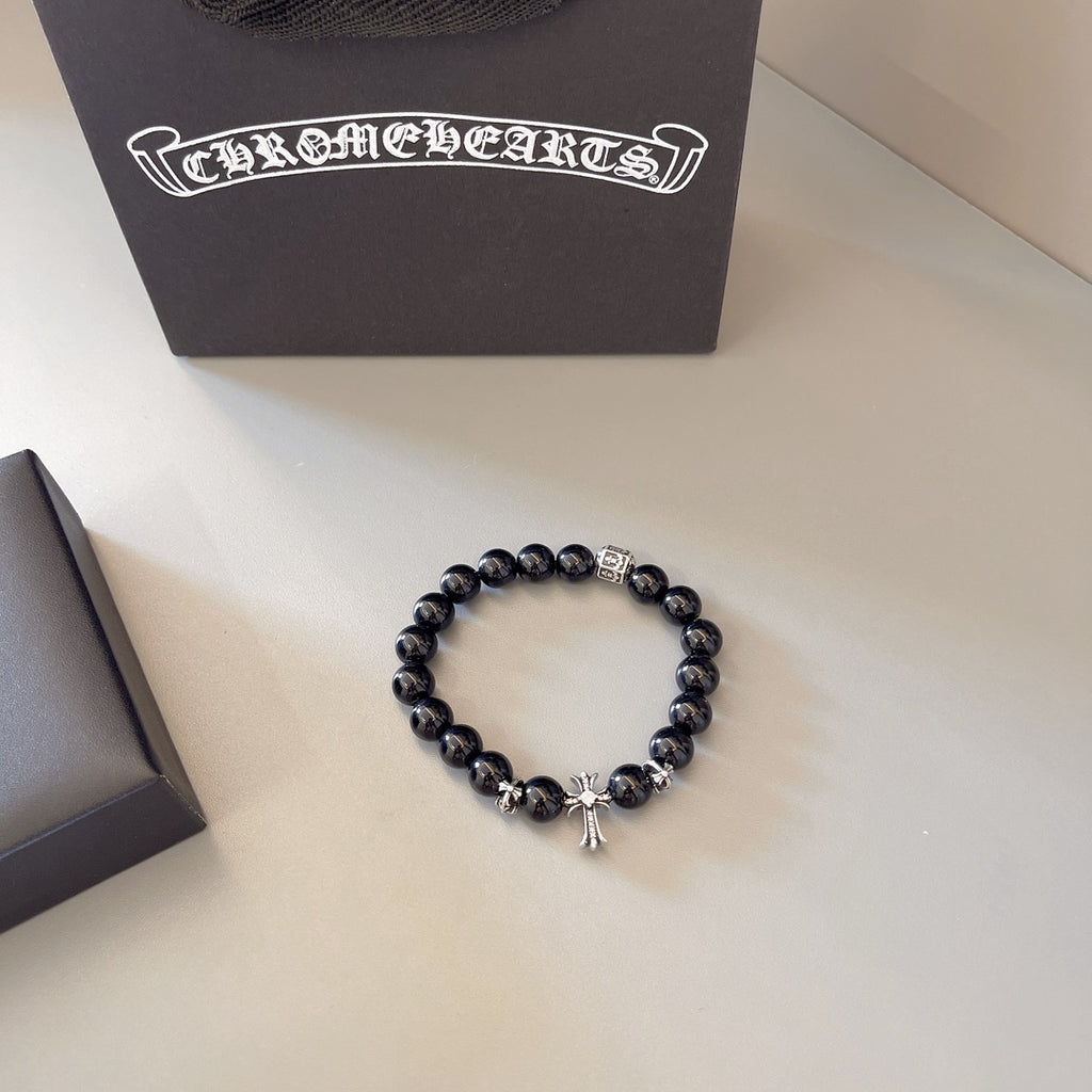 Chrome Hearts Black Bead Engraved Accent Bracelet - album image 4